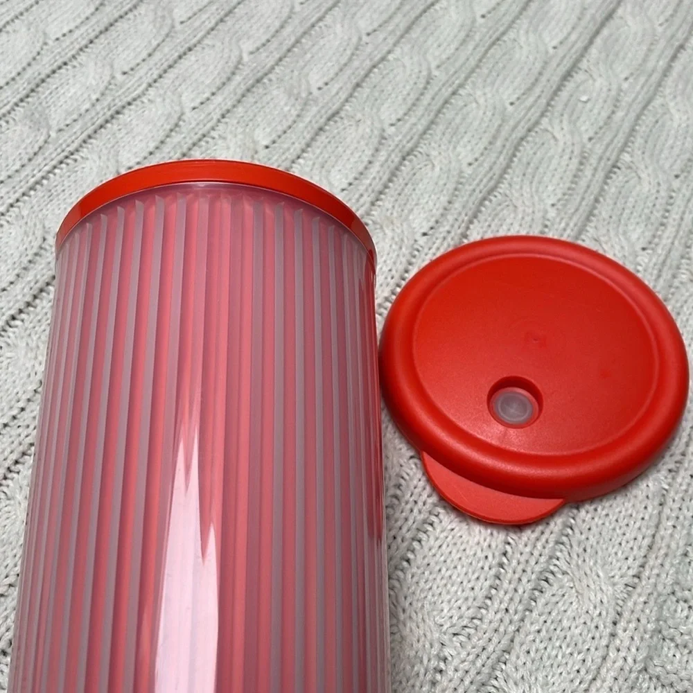 Tupperware Insulated Tumbler Orange Dripless Lid w/straw hole 3329A-4 24 Oz NWOT